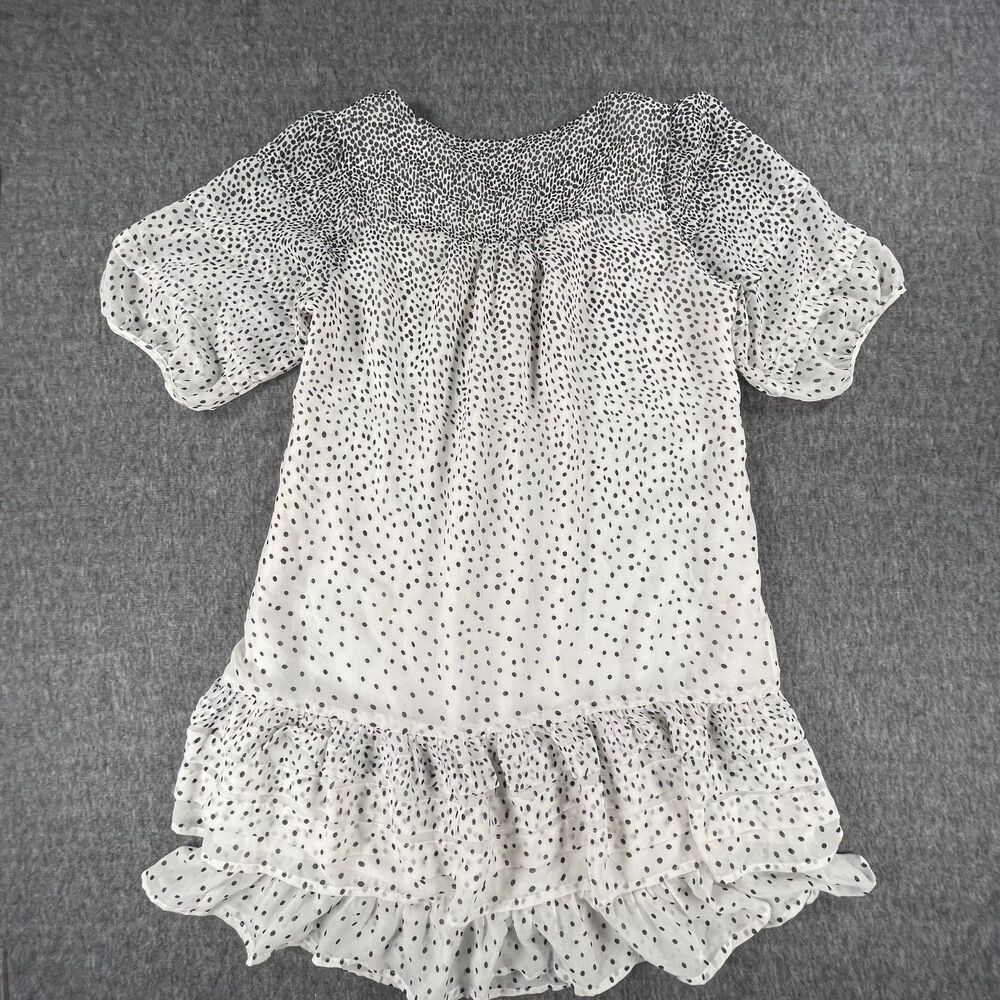 Muster 100% Silk Polka Dot Ruffle Hem Dress L White Black Boho Chic Summer - Picture 9 of 12